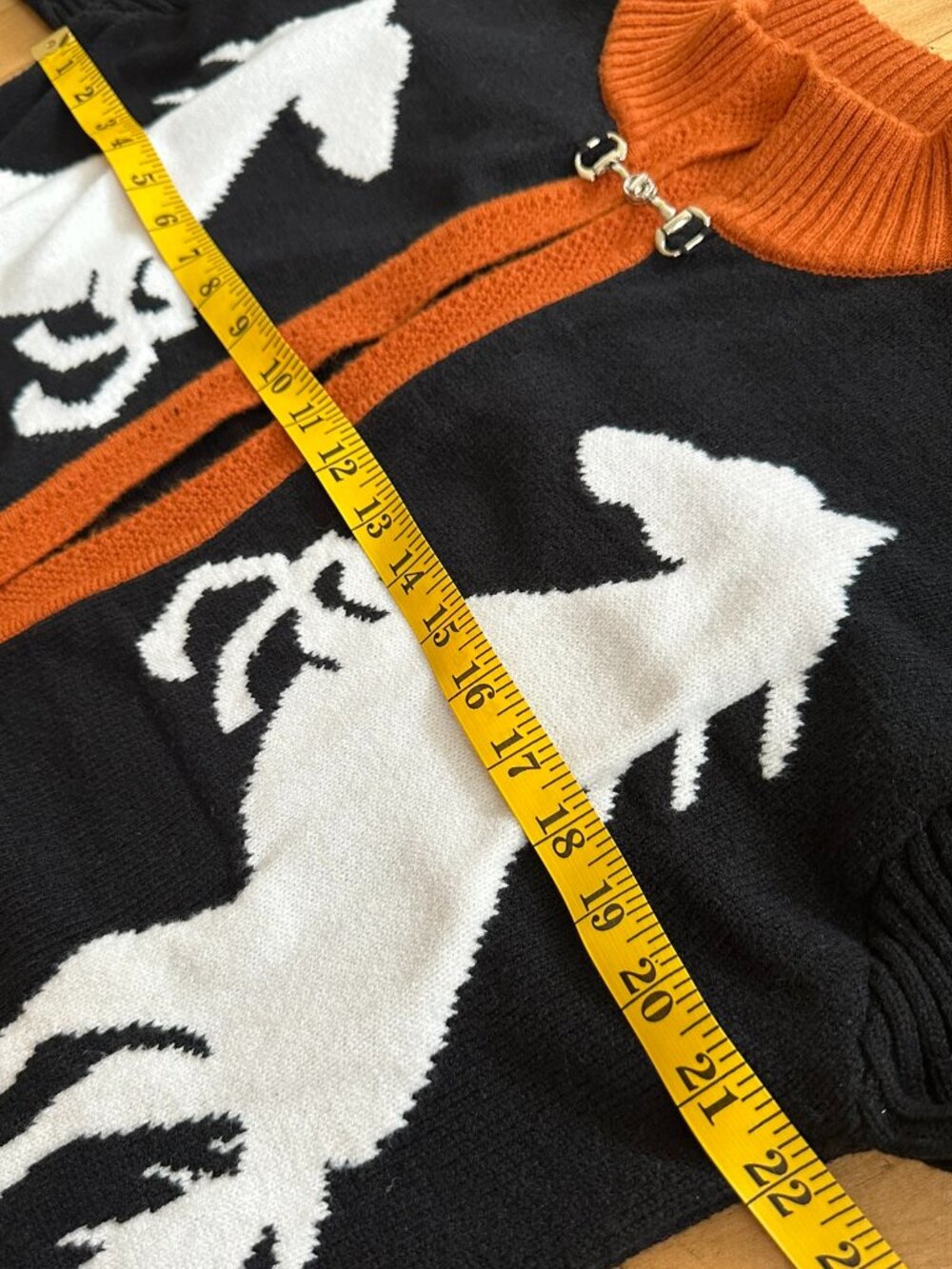 Horse Design Cardigan Sweater Black, White, Burnt Orange Women's Size Medium - Picture 12 of 14
